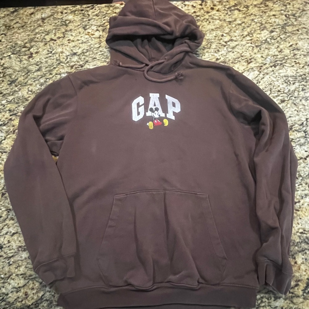 Gap x Disney Mickey Mouse Hoodie Womens Large Brown Pullover Sweatshirt Graphic